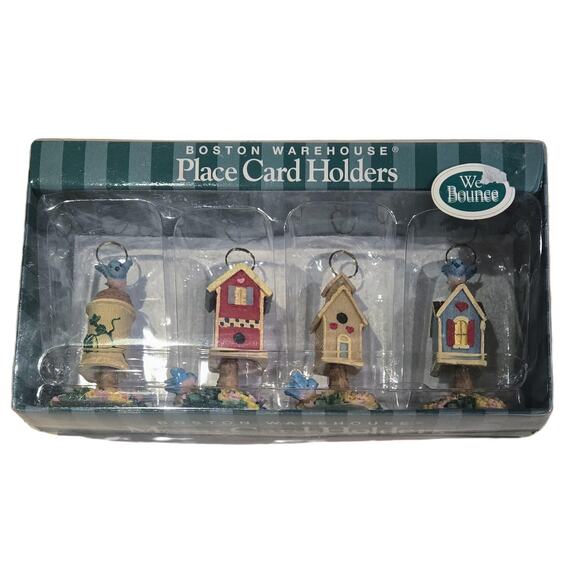 Boston Warehouse Vintage Bouncy Ceramic Birdhouse Place Card Holders Set of 4 - Picture 2 of 9